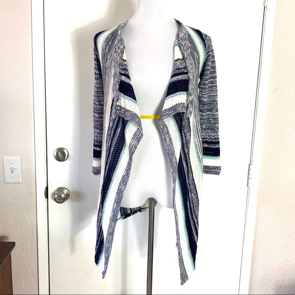 Say What? Sweaters - Say What Long Striped Open Front Cardigan